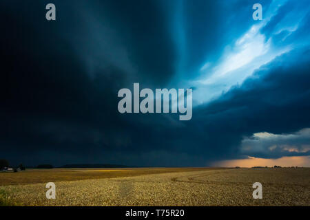 Image of gigantic shelf cloud of aproaching storm in Lithuania, Europe Stock Photo