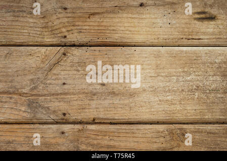 Background of weathered wooden planks with nails and streaks. Texture of old and big wooden boards of light brown colors. Stock Photo