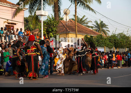 Bissau, Republic of Guinea-Bissau - February 12, 2018: Group of people performing during the Carnival Celebrations in the city of Bisssau. Stock Photo