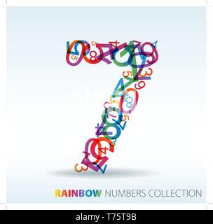 Number seven made from colorful numbers -  check my portfolio for other numbers Stock Vector