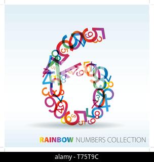 Number six made from colorful numbers -  check my portfolio for other numbers Stock Vector
