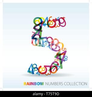 Number five made from colorful numbers -  check my portfolio for other numbers Stock Vector
