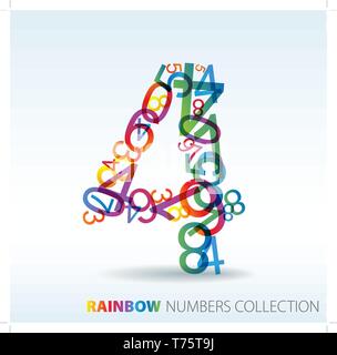 Number four made from colorful numbers -  check my portfolio for other numbers Stock Vector