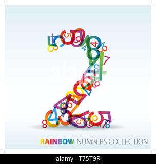 Number two made from colorful numbers -  check my portfolio for other numbers Stock Vector