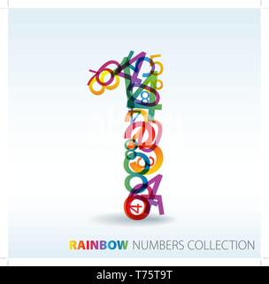 Number one made from colorful numbers -  check my portfolio for other numbers Stock Vector
