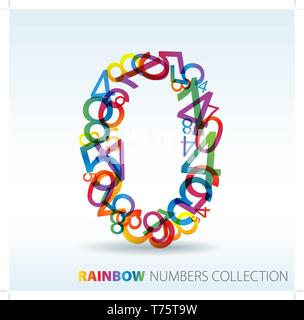 Number zero made from colorful numbers -  check my portfolio for other numbers Stock Vector