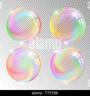 Colorful soap bubbles. Vector illustration with transparent background. Stock Vector