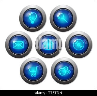 Colorful glassy web buttons with metal borders Stock Vector