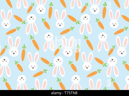 Carrots and rabbits vector illustration on a pastel blue background Stock Vector