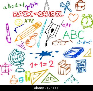 Back to school - set of school doodle illustrations Stock Vector
