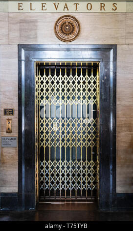 An old-fashioned elevator in the City Building of Asheville, NC, USA Stock Photo