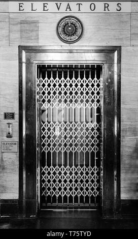 An old-fashioned elevator in the City Building of Asheville, NC, USA Stock Photo