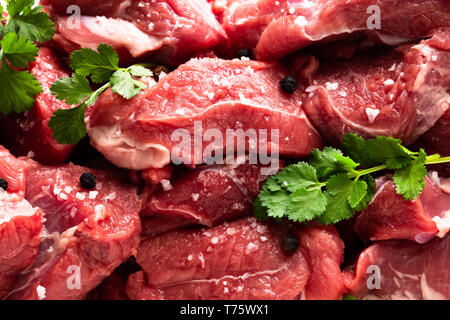Boneless  lamb steak meat with spices Stock Photo