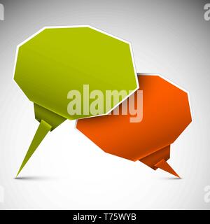 Set of vector origami paper Comic Clouds and bubbles (green and red) Stock Vector