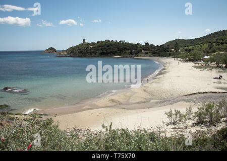 Punta Fautea and a Genoese watchtower Corsica France Stock Photo