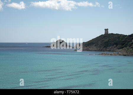 Punta Fautea and a Genoese watchtower Corsica France Stock Photo