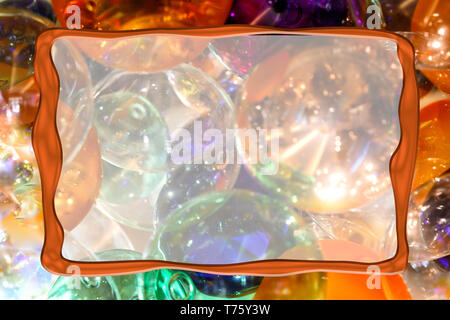 Multi colored party border with abstract bubbles background Stock Photo