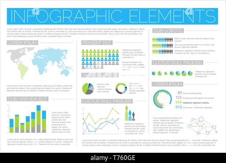Big Vector set of Infographic elements for your documents and reports (blue and green version) Stock Vector