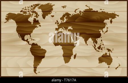 World map on wood background Stock Vector