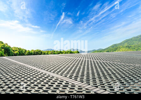 Empty floor and green mountain natural landscape Stock Photo