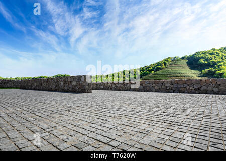 Empty floor and green mountain natural landscape Stock Photo