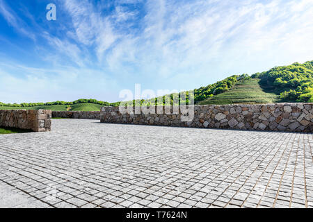Empty floor and green mountain natural landscape Stock Photo