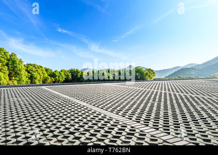 Empty floor and green mountain natural landscape Stock Photo