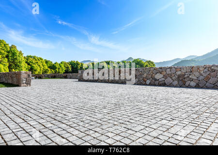 Empty floor and green mountain natural landscape Stock Photo
