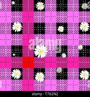 Seamless tartan plaid pattern in pink and grey. Traditional checkered fabric texture for digital textile printing.EPS 10 Stock Vector