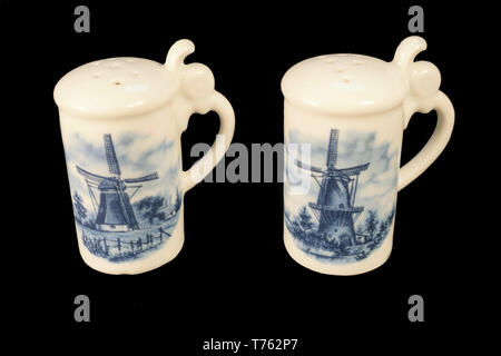 Delft Blue porcelain salt and pepper shakers Stock Photo