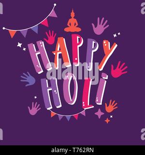 Happy Holi vector sign with colorful elements. Stock Vector