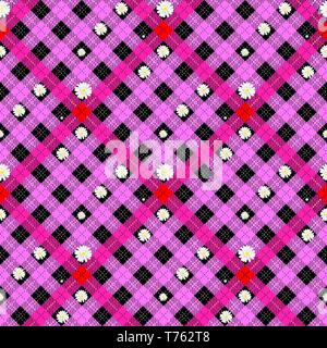 Seamless tartan plaid pattern in pink and grey. Traditional checkered fabric texture for digital textile printing.EPS 10 Stock Vector