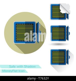 flat business icon open empty safe with oval long shadow and folded corner Stock Vector