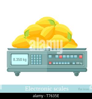 flat electronic balance or scales with lemons Stock Vector