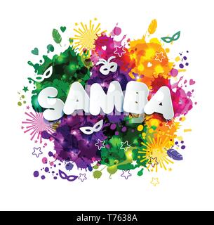 Popular Event in Brazil. Carnival Title With Colorful Party Elements. Stock Vector