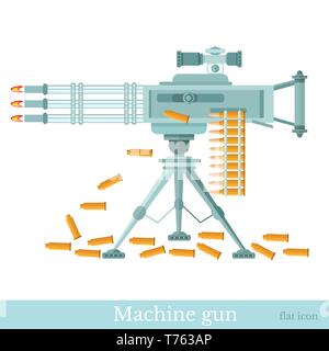 flat machine gun with machine-gun belt and sleeve isolated on white Stock Vector