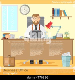 Office worker designer or freelancer for his work place with laptop Stock Vector