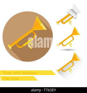set of tube trumpet icons in flat style with different shadow Stock Vector