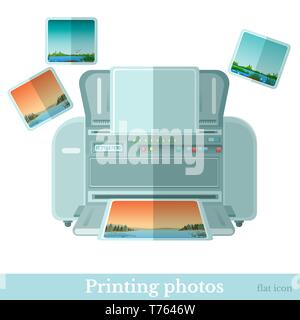 Flat photo printer with photoe icon isolated on white Stock Vector
