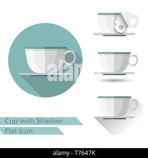 set of cup icons in flat style with different shadow. Oval shadow, long shadow Stock Vector
