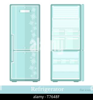 set of fridge empty with open doors and close doors. flat modern style isolated on white Stock Vector