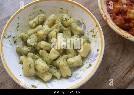 pesto gnocchi a kind of dumplings usually of potato and flour Stock Photo