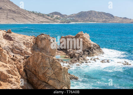 The rocky shore line of Grand Fond, St Barts Stock Photo