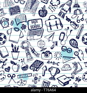 Seamless pattern of school. Back to school illustration. Sketch set. Stock Vector