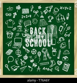 Back to school illustration. Sketch chalk set. Stock Vector