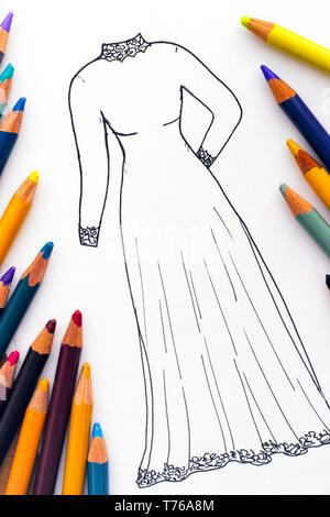 Pink Girly Dress Design Pencil Sketch Stock Illustration - Illustration of  markers, stripe: 49286484