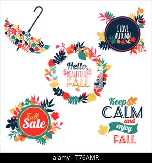 Fall set. Medal and leaves composition. Stock Vector