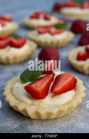 Mini strawberry tarts. Stock Photo