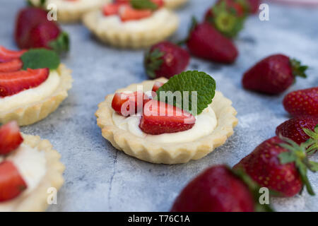 Mini strawberry tarts. Stock Photo