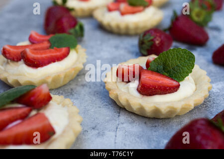 Mini strawberry tarts. Stock Photo